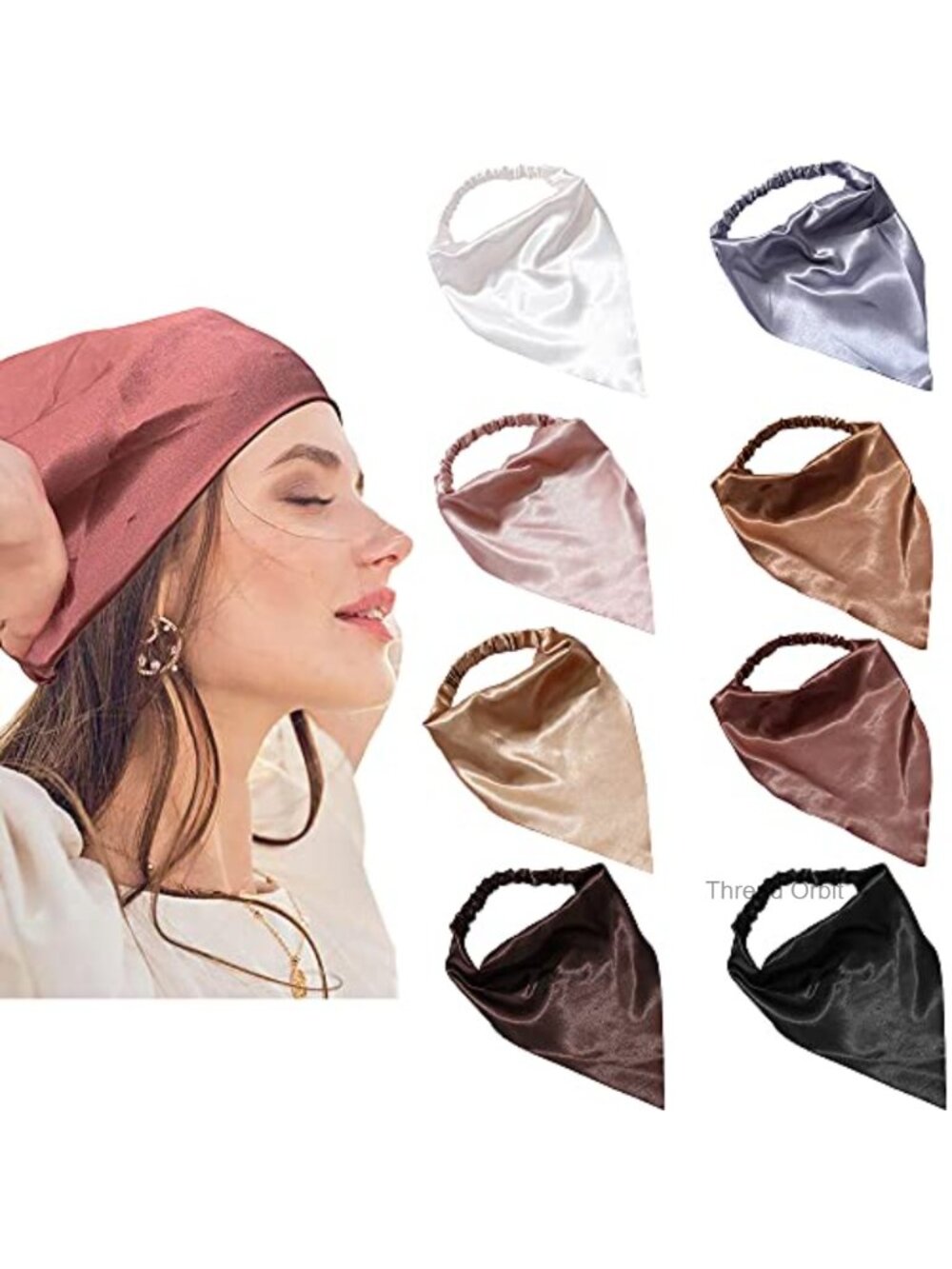 Elastic Silk Hair Scarf Headbands Bandanas with Clips for Women 8 Count